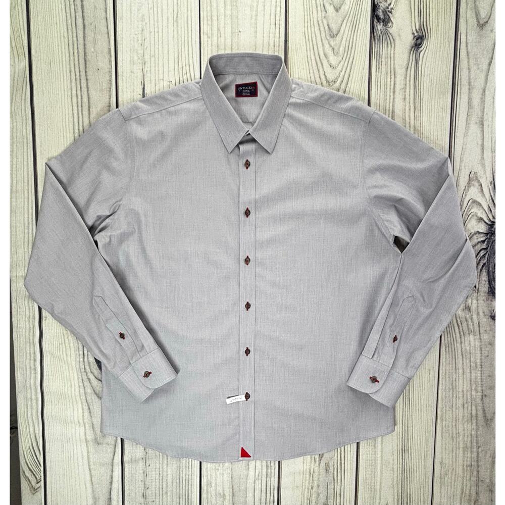 UnTuckit Men's Rubican WF Gray XL Wrinkle Free 100% Cotton Button Up